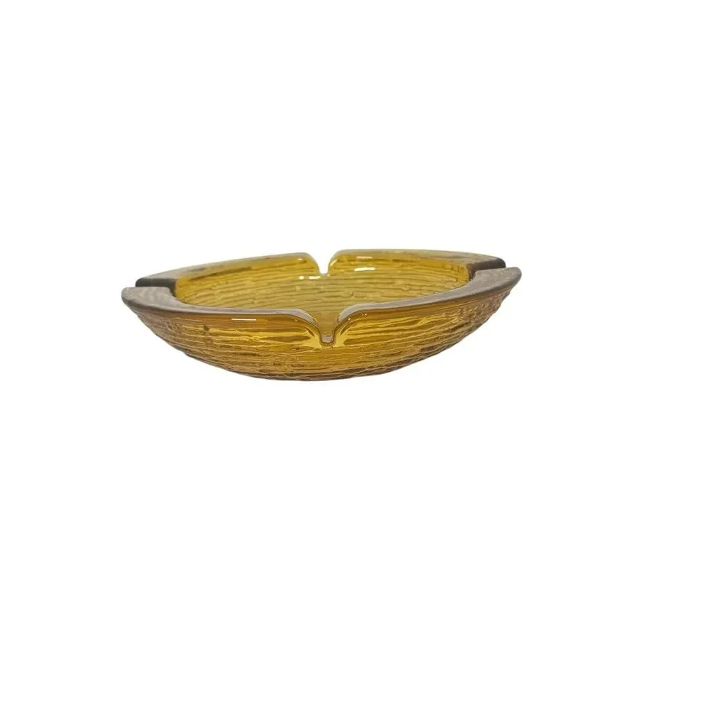 Vintage Anchor Hocking Glass Ashtray Soreno Honey Amber Mid Century 8 3/4 Round